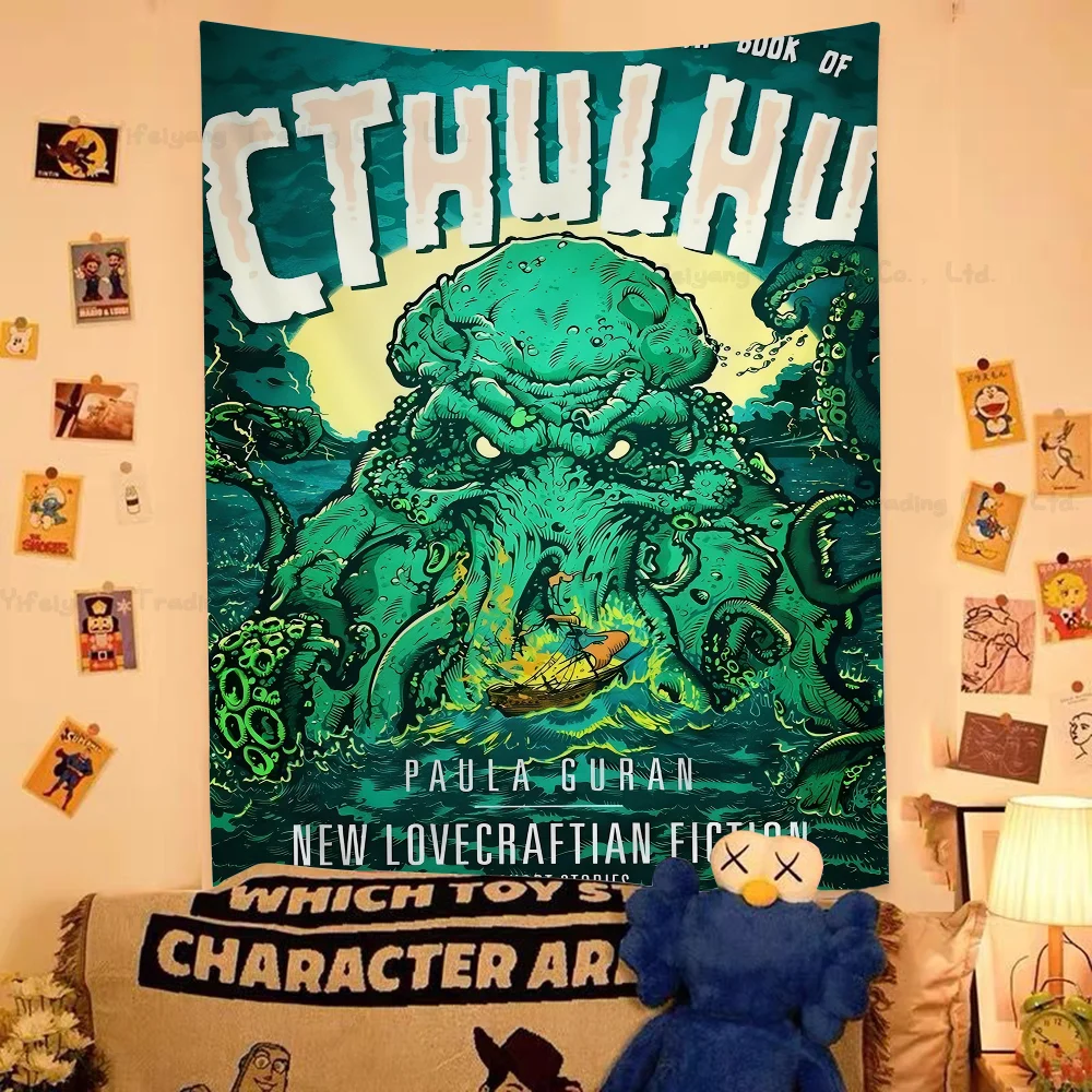 H. P. Lovecraft Cthulhu Printed Large Wall Tapestry Hanging Tarot Hippie Wall Rugs Dorm Home Decor