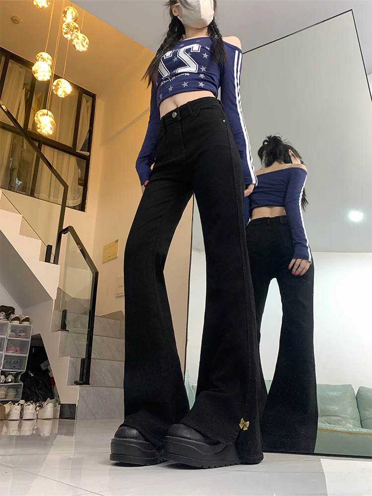 Retro cintura alta emagrecimento denim jeans feminino plus size queimado calças casuais sle leggings longos confortável design de fenda elástica