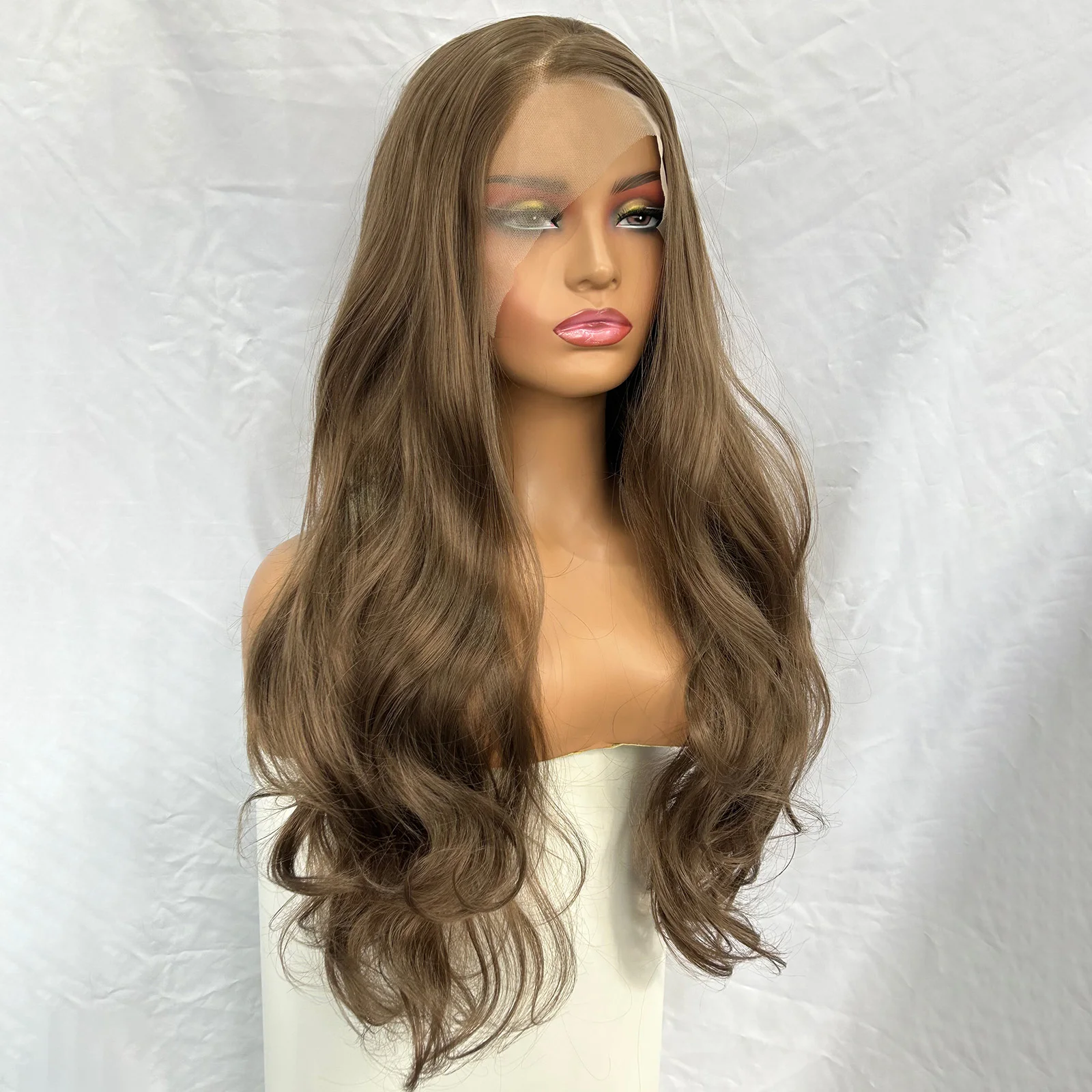 طويل براون متموج الباروكات للنساء الشعر الاصطناعية الجانب جزء بني فاتح مجعد موجة طبيعية امرأة سمراء 13X4 الدانتيل شعر مستعار أمامي حفلة يومية