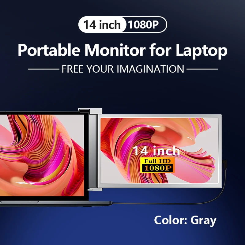 14 Inch Dual Screen USB C Laptop Extended 1080p IPS Display for Notebook Attachable Right Screen Portable Monitor