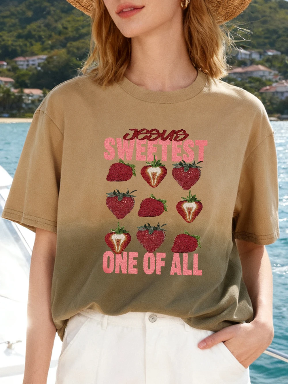 

Give You Sweetest One Prints Womens Gradient Dye T-Shirt Trend Short Sleeve T Shirts Soft Oversized Summer Tops O-Neck Clothes