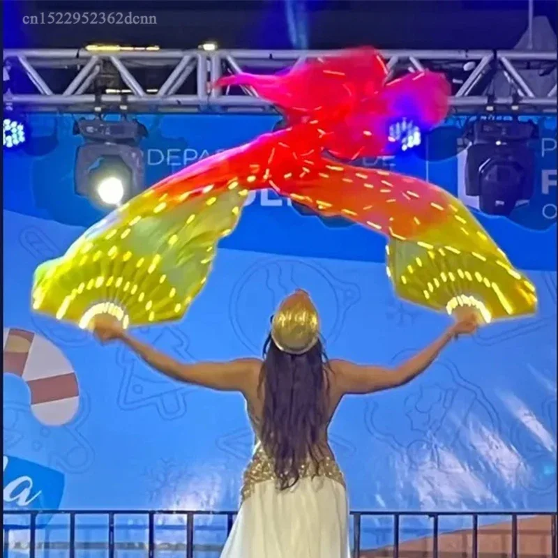 Zijden Sluier Led Fan Fans voor Buikdans Accessoires voor Volwassen Kinderen Circus Led Licht Lichtgevende Handbediening Hightling Lamp Kraal