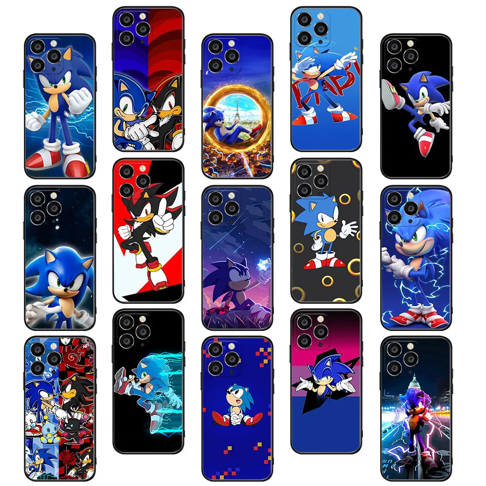 BY-26 Cute Cartoon S-Sonic Soft Case For iPhone X XS 11 12 13 14 Mini Pro Max Plus