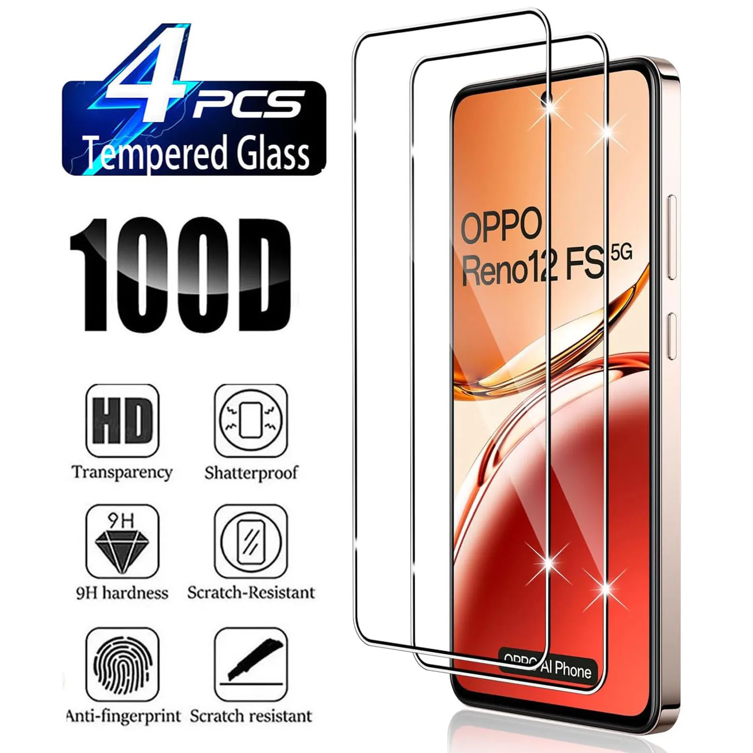 2/4Pcs HD 9H Tempered Glass Screen Protector for OPPO Reno12 FS 4G/5G High Definition Clearshield Protective Covers