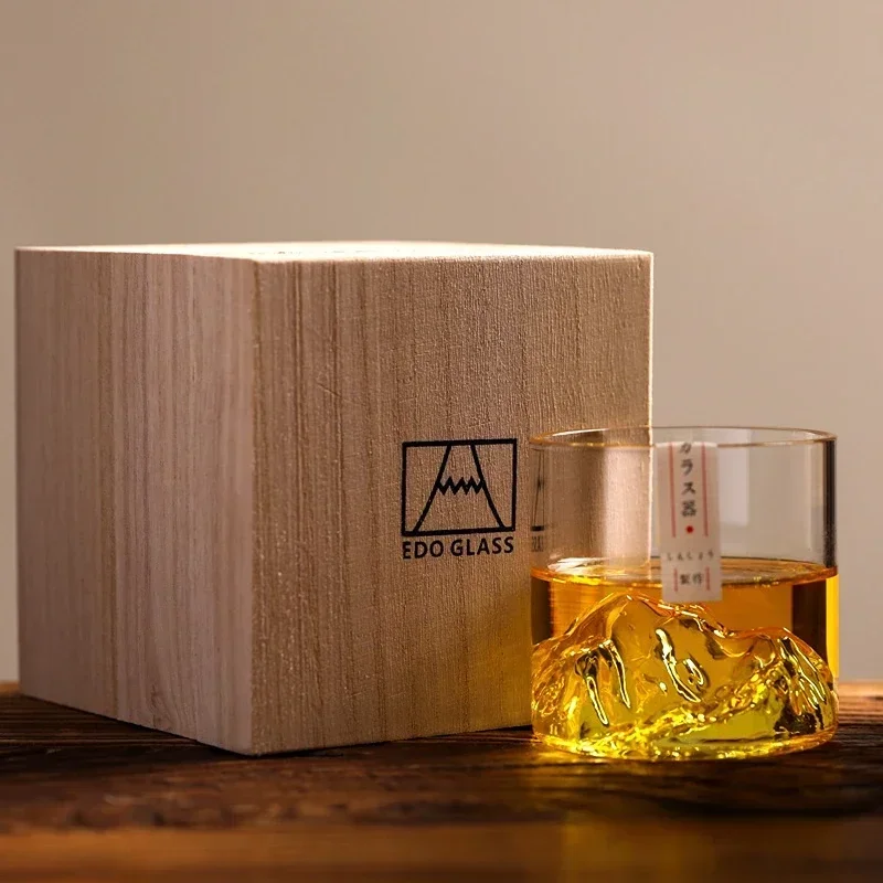 Japan 3D Mountain Whiskey Glass Glacier Old Fashioned Whisky Rock Glasses Whiskey-glass Wooden Gift Box Vodka Cup Wine Tumbler