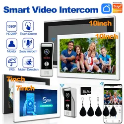 Tuya Smart-porteiro de campainha para casa, 10 Polegada, 7, 1080P, monitor de toque completo, câmera com fio 160 °