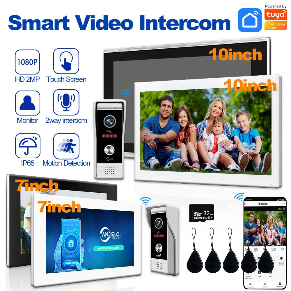 10 Inch 7 Tuya Smart 1080P Doorbell Video Intercom for Home With RFIC Card Full Touch Monitor 160° Wired Camera 인터폰