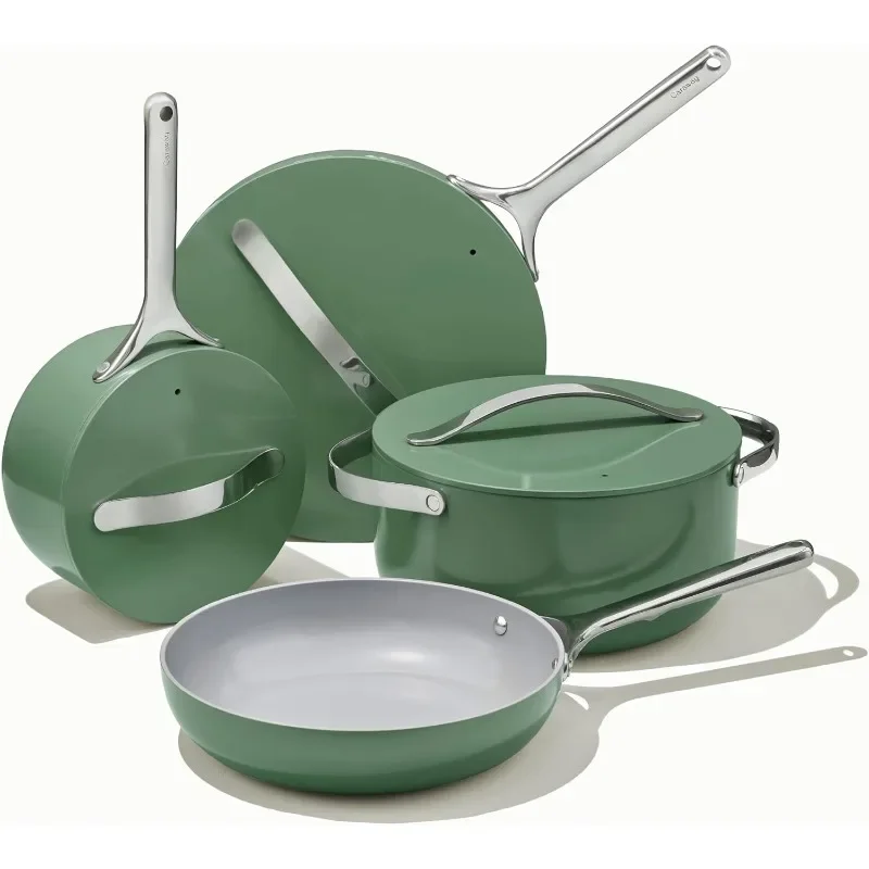 

Nonstick Ceramic Cookware Set (12 Piece) Pots, Pans, Lids and Kitchen Storage - Non Toxic - Oven Safe & Compatible