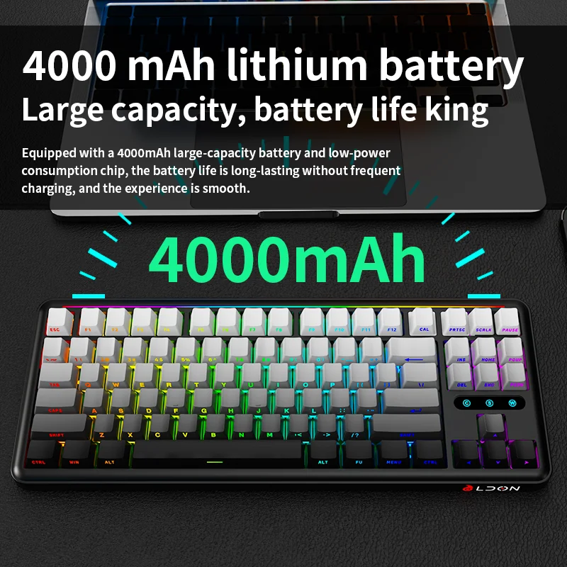 LDON LX87 Tri-Mode Wireless Mechanical Keyboard, 88-Key Hot-Swappable RGB Backlit with Aluminum Alloy Shell, Programmable for Ga