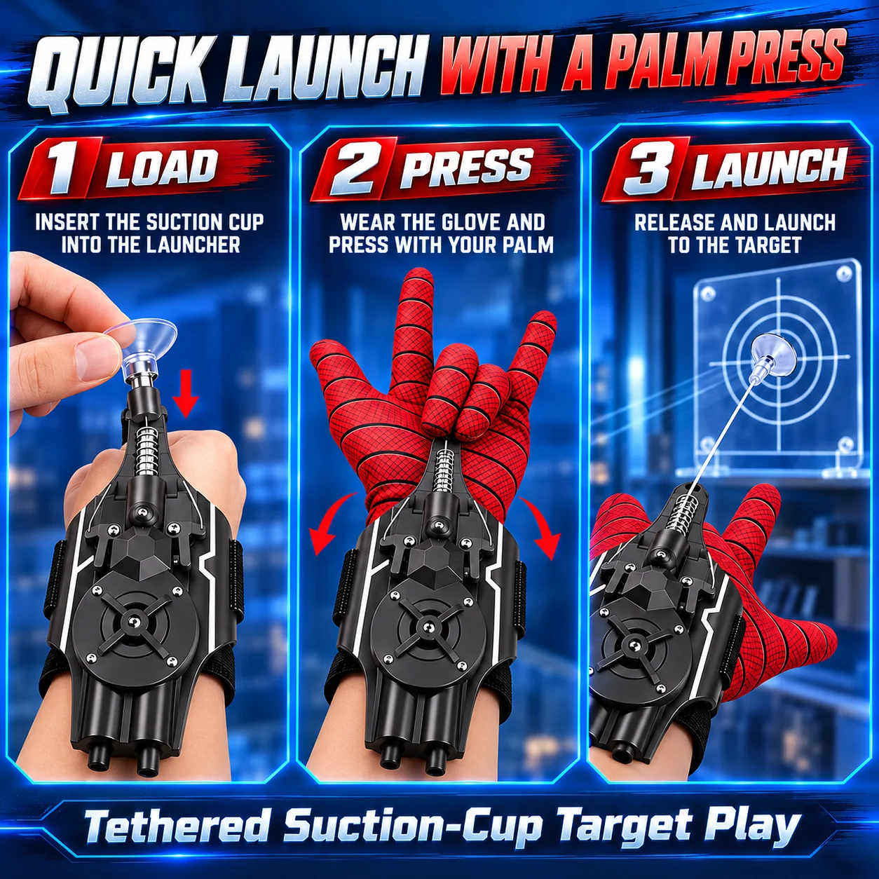 Web Shooter Toy for Kids, Wrist Rope Launcher with Suction Cup, USB Rechargeable Auto Reel, Glove, Role Play Toy for Boys Girls