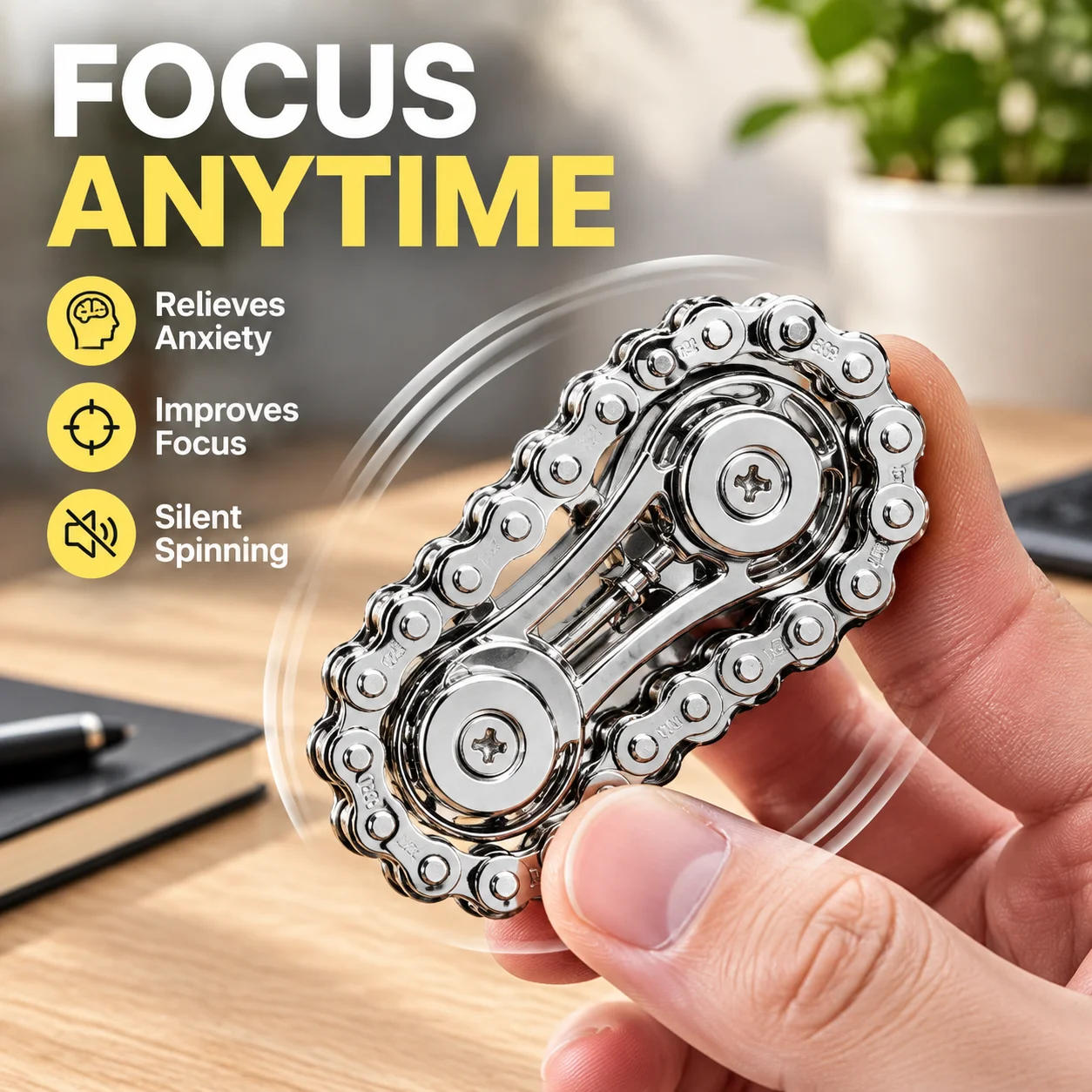 Metal Fidget Toy Toothed Disc Flywheel Fingertip Gyro Silent Spinning for Focus Anxiety Relief Adults