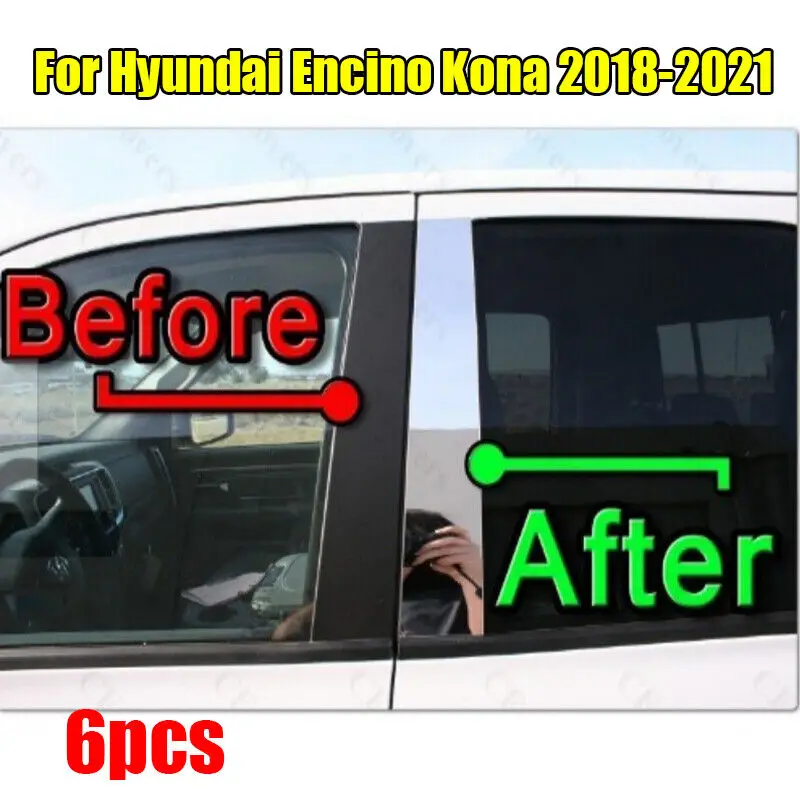 6PCS Chrome Pillar Trim Door Cover Mirrored Post For Hyundai Encino Kona 2018-21