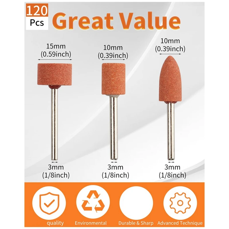 Punte abrasive per utensili rotanti, punte per pietre abrasive robuste con gambo da 1/8 pollici, accessori per levigatura in ossido di alluminio