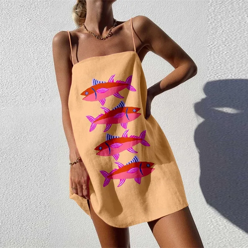 Dreeses Summer Fashion Hotsweet Stampa grafica senza maniche Collo quadrato Mini Casual Cami Milkmaid Abiti da donna Abiti Para Mujer