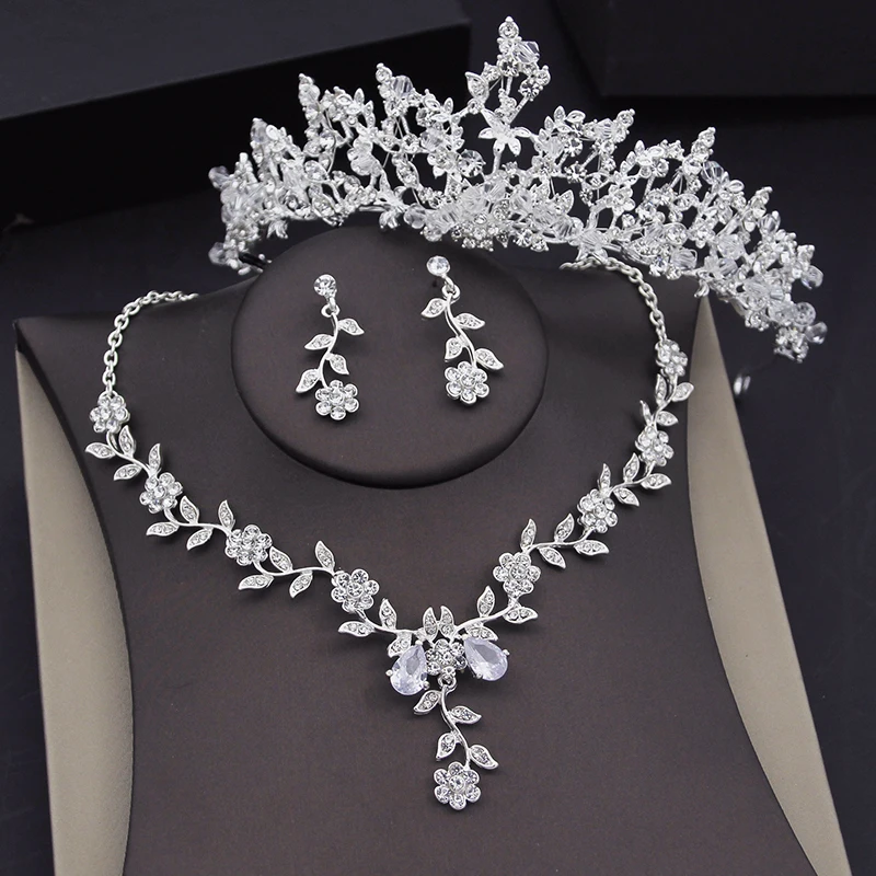 Foliage Crown Bridal Jewelry Sets for Women Tiaras With Earrings Necklaces Set Wedding Bride Jewellry Costume Accessories