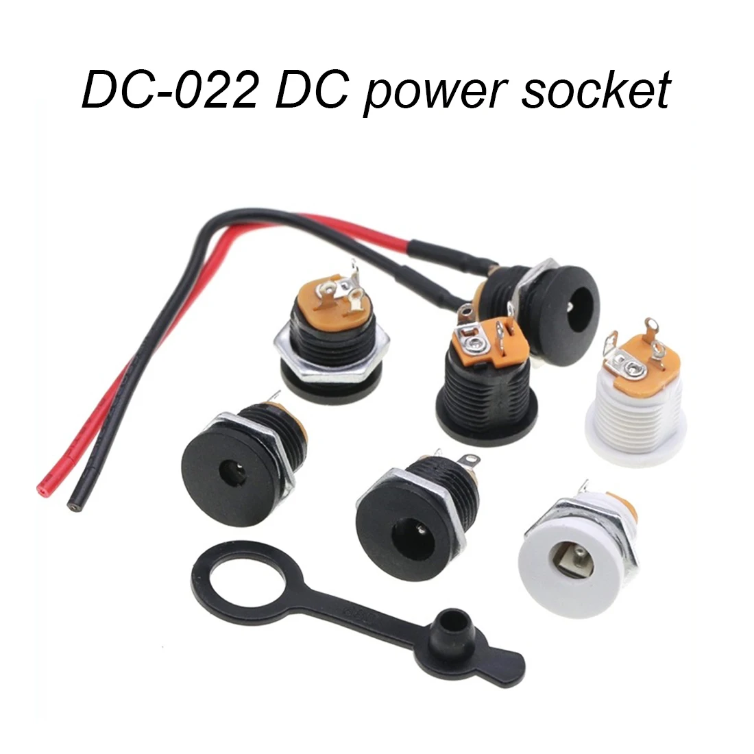 DC-022 Power Supply DC Socket Panel Installation 5.5-2.1/2.5mm Socket Circular Hole Thread with Nut