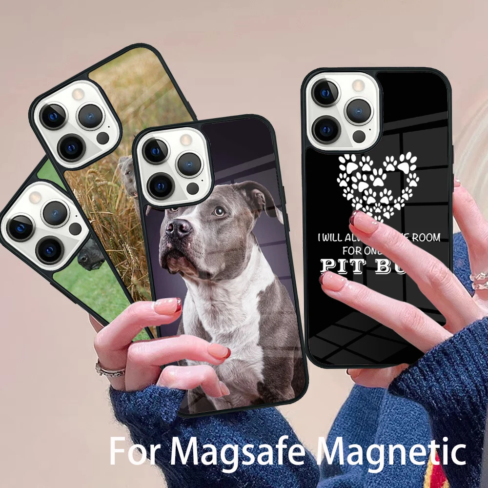 

Pitbull Dog Phone Case Magesafe Magnetic Wireless Charge Cover For IPhone 16 11 12 13 14 15 Pro Max Plus Mini
