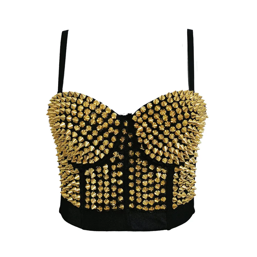 Steampunk Rivet Corset Bra Short Bustier Tank Tops Summer Women Sexy Halloween Party Stage Ladies Gothic Push Up Club Bra Corset