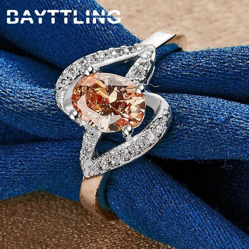 New 925 Sterling Silver Ring Beautiful Large Zircon Ring Women Fashion Engagement Gift Girlfriend Jewelry Accessories