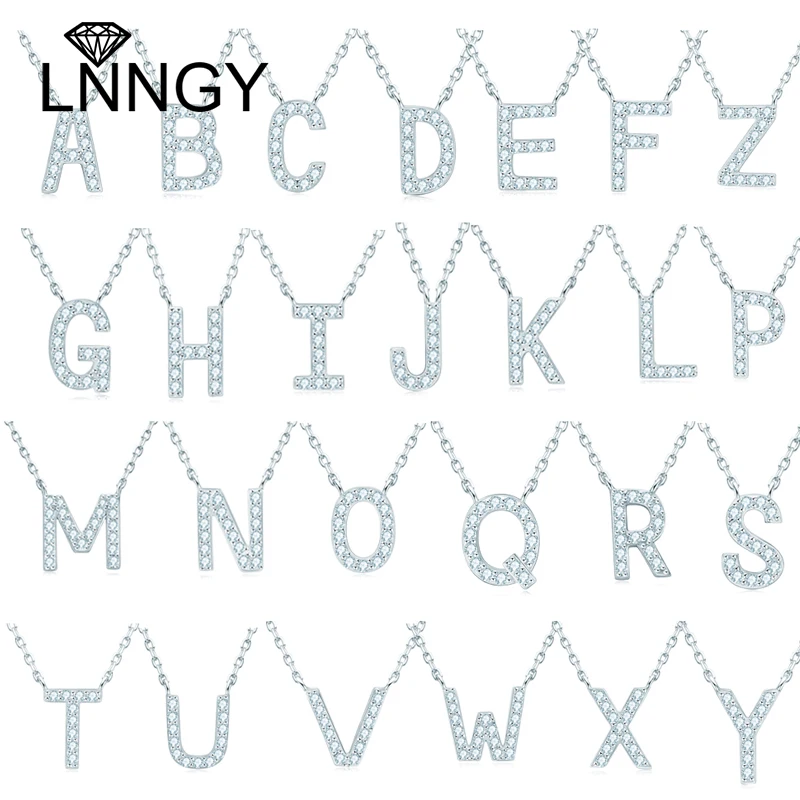 

Lnngy Colar Prata 925 Sterling Silver A-Z Alphabet Pendant Necklaces Initial Letter 1.4MM Moissanite Necklace for Birthday Gift