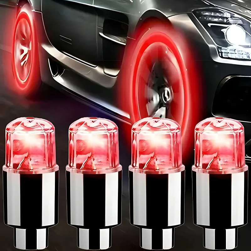 2/4pcs Car Hub Ambient Light Bicycle LED Tire Lights with Batteries for Road Mountain Tyre Tire Valve Cap Bicycle Accessories