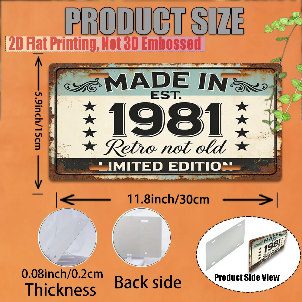2D Flat, [2D Flat] 1pc, Vintage Metal Sign, Only for Decoration, Outdoor Wall Art (29.97cm * 14.99cm), 1981 Aluminum Sign, Study