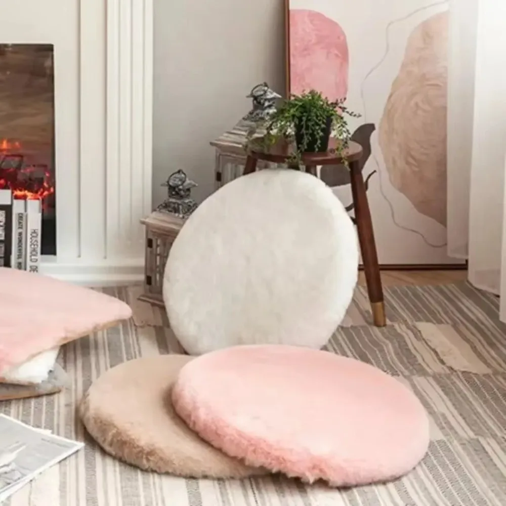 New Imitation Rabbit Fur Seat Cushion Thicken Round Pet Cushion Soft 45cm Car Seat Stuffed Cushion