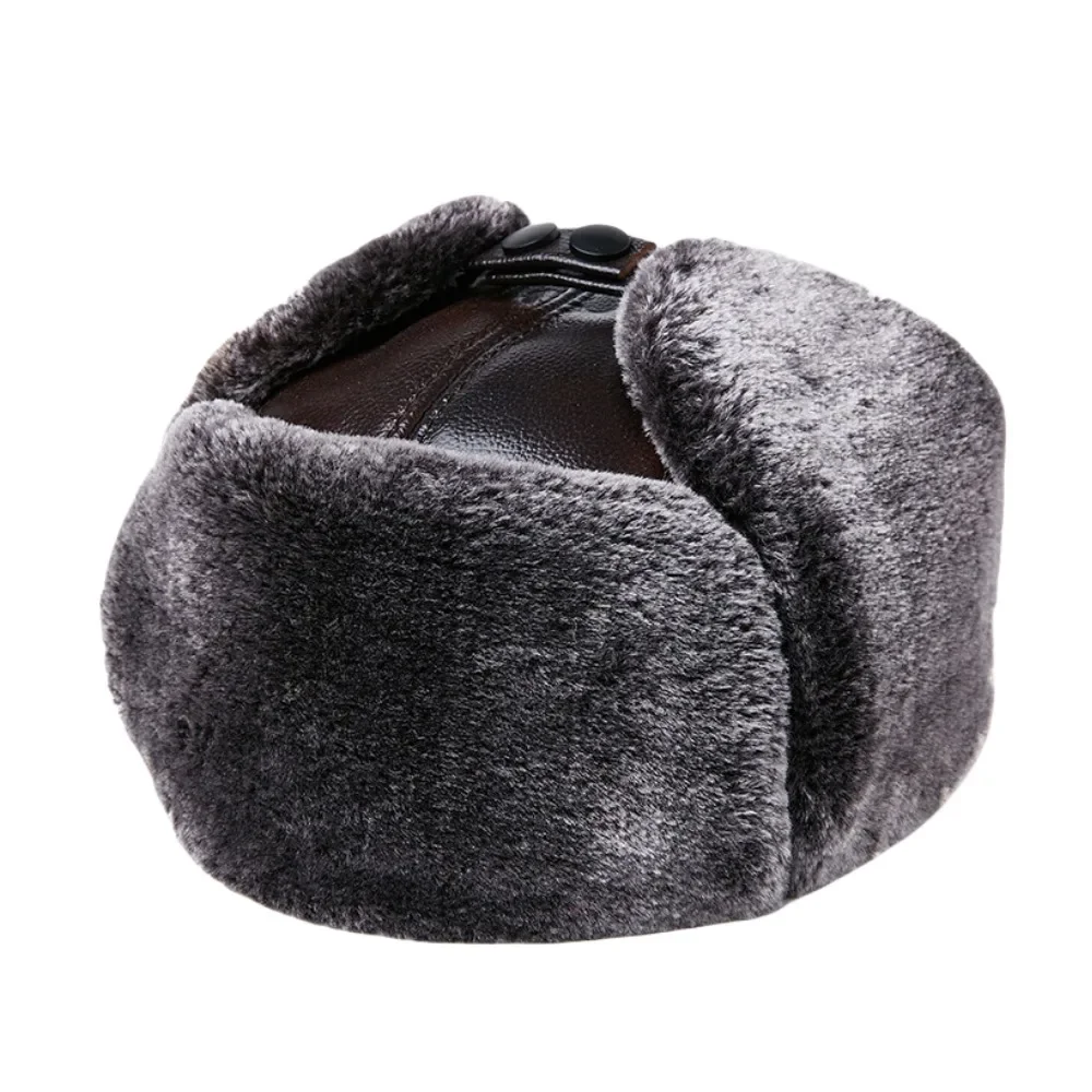 LA SPEZIA Fur Leather Bomber Hat Men Winter Hats Man Black Large Size XXL Cowskin Warm Hats for Men