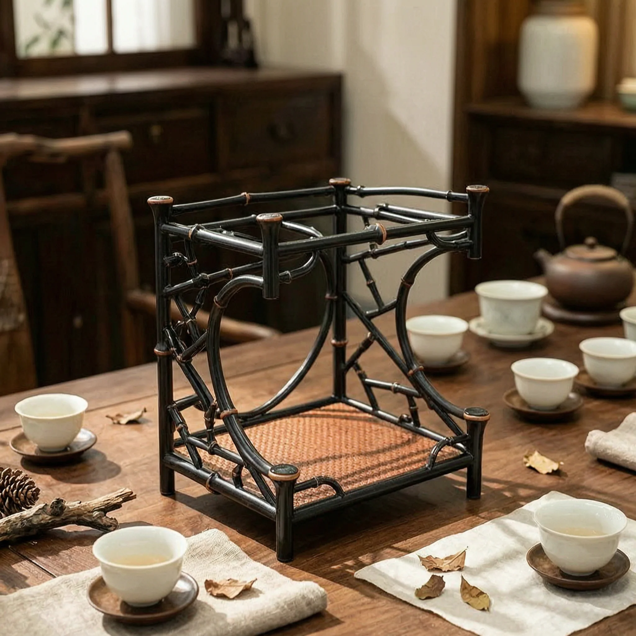 Bamboo Display Rack Compact Tea Table Rack Tea Organizer Sturdy Holder Countertop for Collectors, Living Room