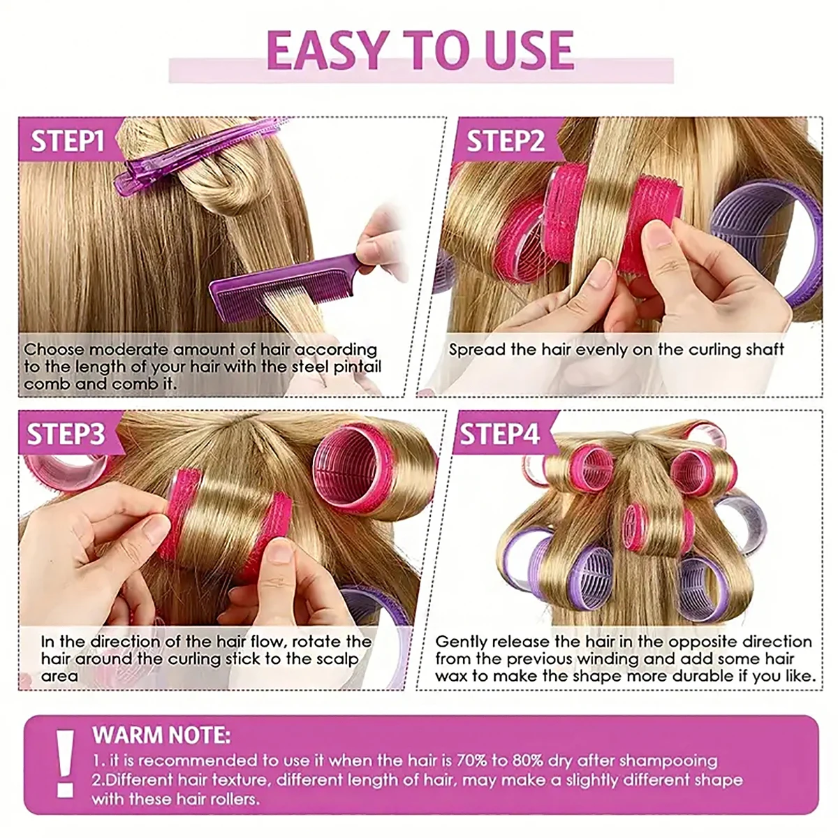 مجموعة تصفيف مكونة من 29 قطعة، 18 مكاوي تجعيد ذاتية التثبيت، 10 مشابك شعر، مشط واحد، خاصة لشعر مستعار حقيقي