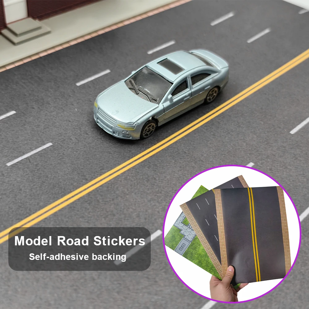 6PCS Simulation Road Wall Floor Sticker Self-Adhesive Pavement Model Toys DIY Outdoor Brick/Mountain/Railroad Sticker Materials