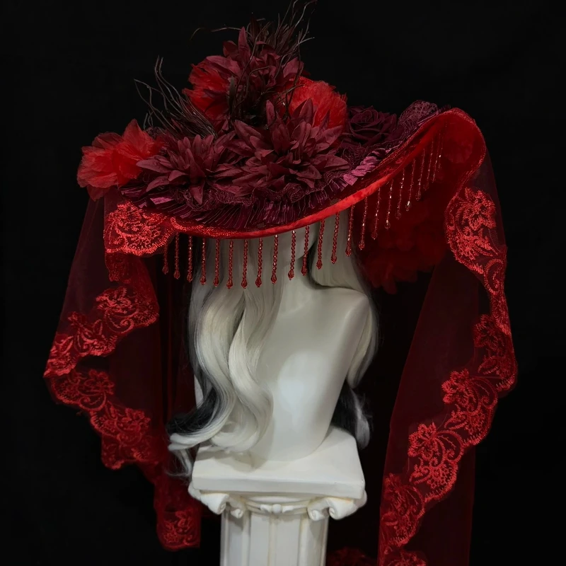 レッドウィドウハット 女性用 ロリータヘッドドレス コスプレ - Women'S Victorian Era Accessories のレビューと価格