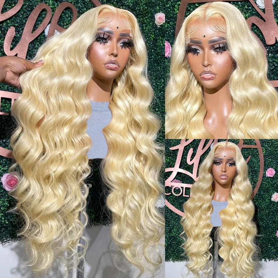 613 Curly Blonde Body Wave 13x6 HD Transparent Lace Front Wig Curly Blonde Human Hair Colored 40 Inch Brazilian Hair For Women