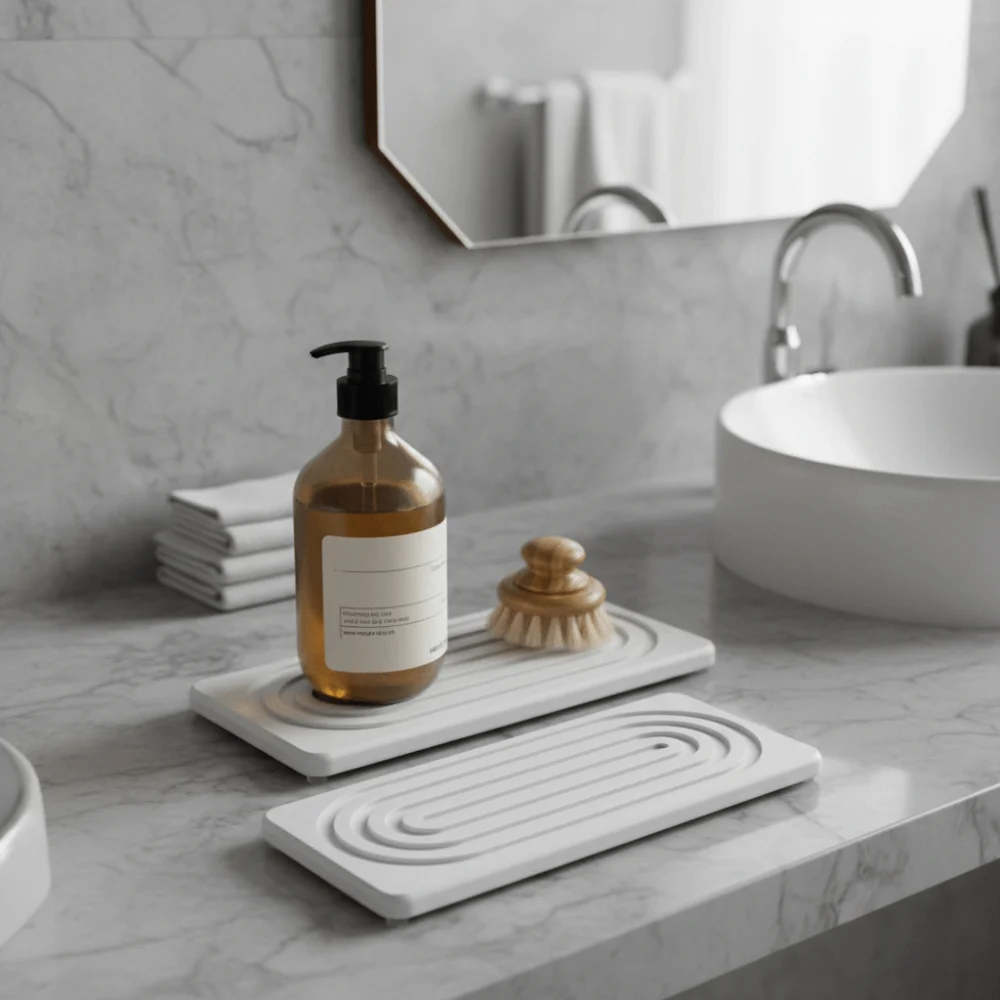 

2 Piece Quick Drying Water Absorbing Stone Tray Non Slip Molds Resistant Kitchen Sink Counter Tray Rectangular Raised Feet