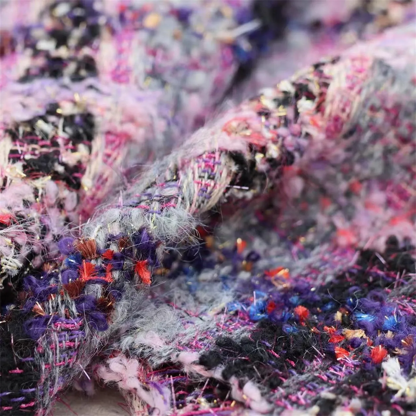 1yard Coarse flower small fragrant wind tissu Light luxury high setting misty purple fabric Designer jacket fabric for clothing