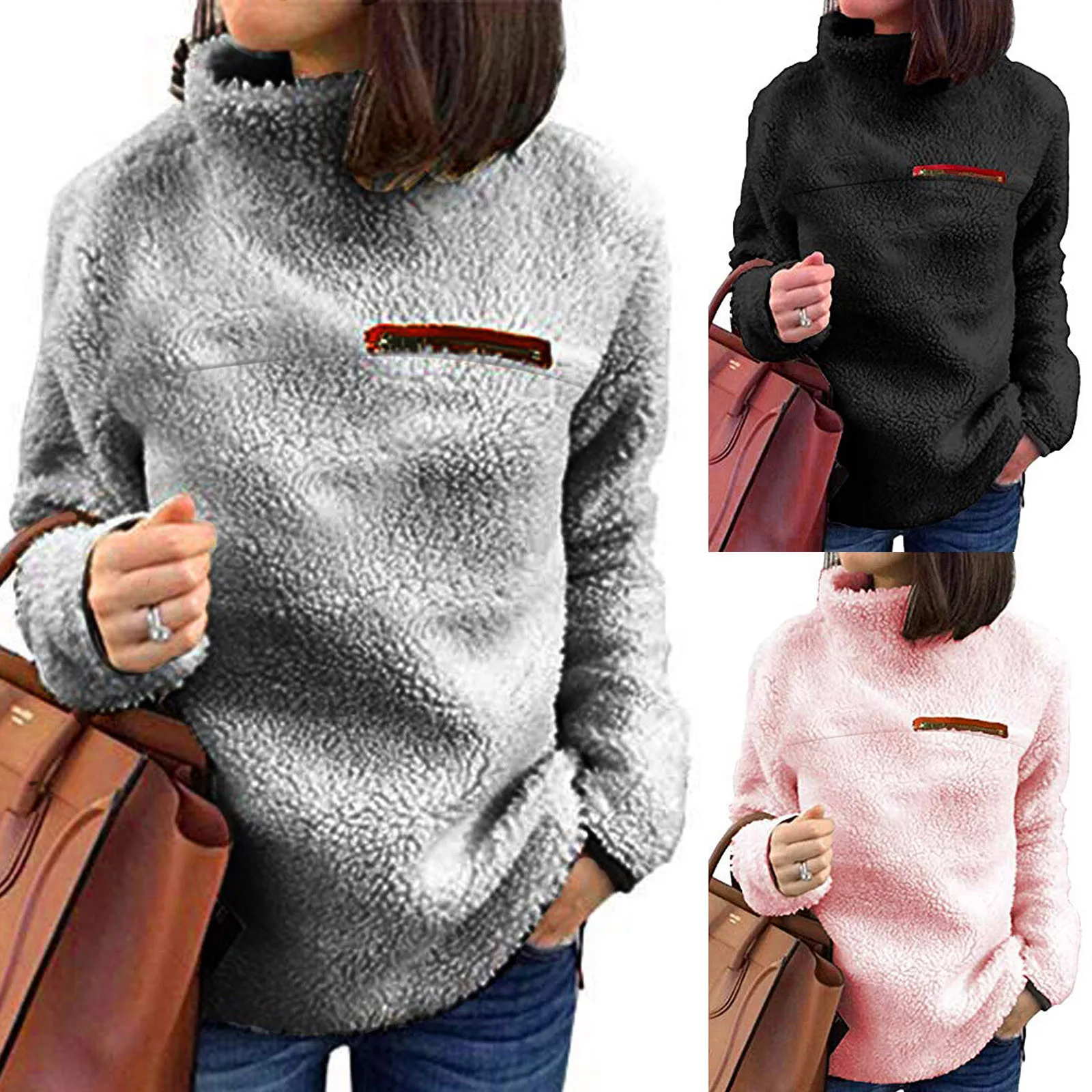 Winter Pullover Sweater Women Knitted Tops Zipper Boho Plus Size Casual Long Sleeve Pull Female Solid Sweaters Pullovers