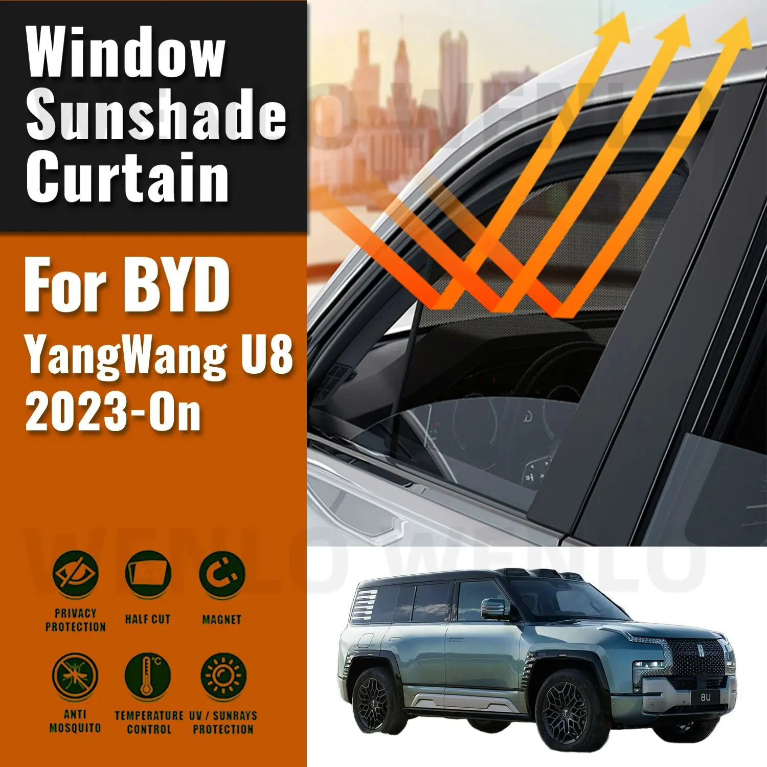 

For BYD YangWang U8 2023 2024 Front Windshield Frame Curtain Magnetic Car Sunshade Shield Rear Side Window Sun Shade Visor