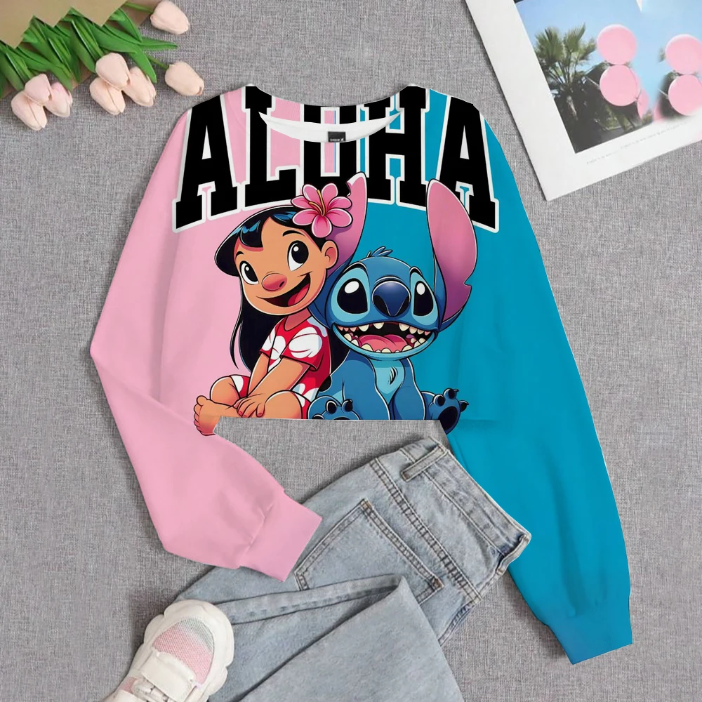 

Girls Hoodie Casual Cartoon Merry Christmas Print Children's Top Spring Autumn Disney Lilo&Stitch Girls' Short O Neck Sweater ﻿