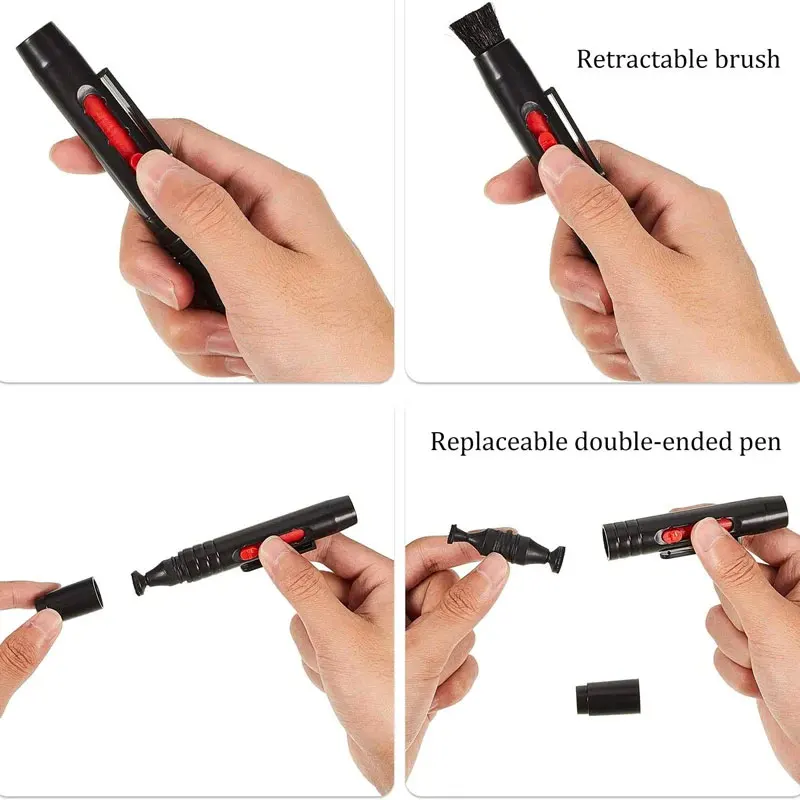 Micro DSLR Camera Lens Pen Dual Head Dust Removal Brush with Carbon Powder Brush for Digital SLR Cleaning