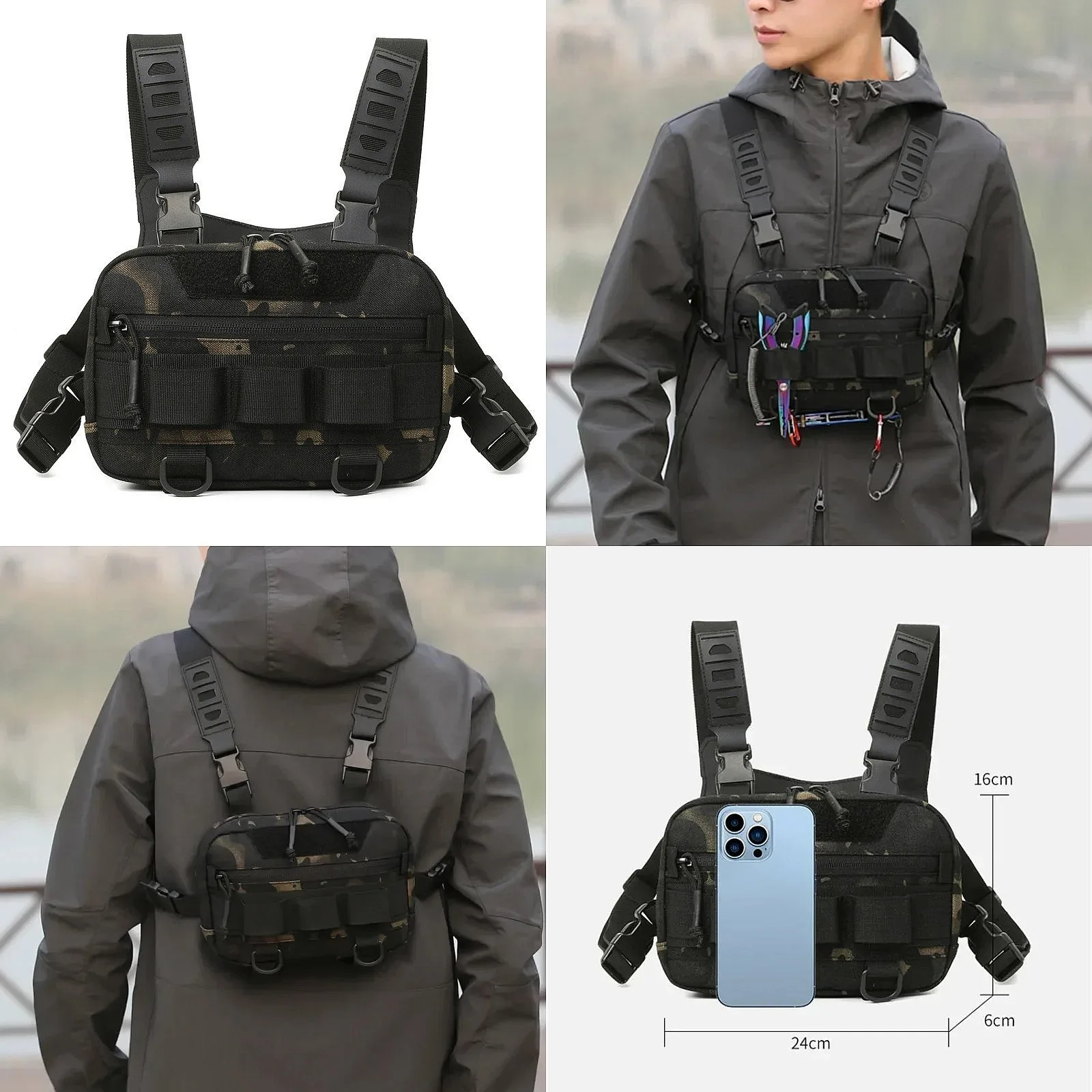 Fishing Chest Bag Men's Tactical Bags Waterproof Molle Nylon Climbing Camping Backpacks Outdoor Travel Vest Backpack Fanny Pack