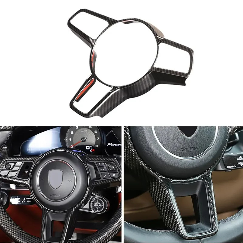 

For Porsche Macan 2014 2015 2016 2017 2018 2019 2020 ABS Carbon Fiber Texture Interior Steering Wheel Cover Trim Moldings