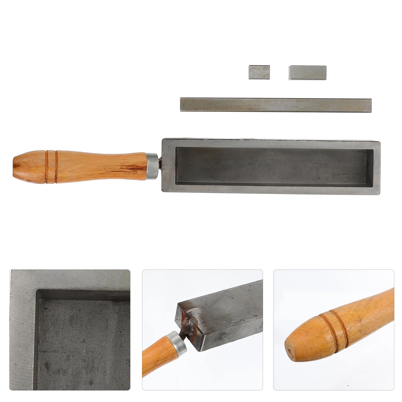 Wooden Handle Iron Tank Oil Metal Casting Mold Gold Melting Mould Silver Slot for Refining