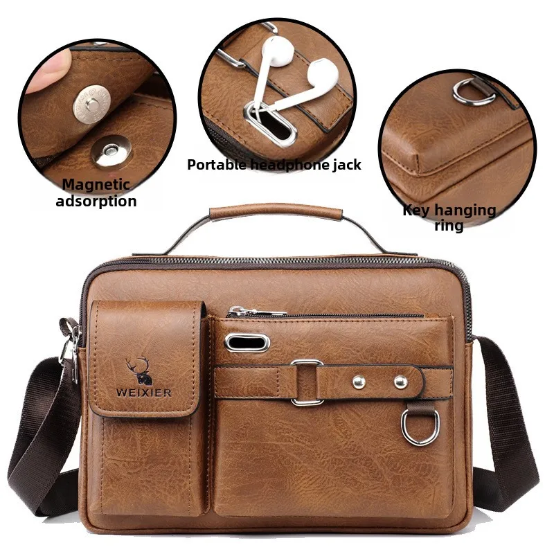 Brand Men's Crossbody Bag Waterproof, Durable, New Business Handheld Men's Solid Color Single Shoulder Crossbody Bag