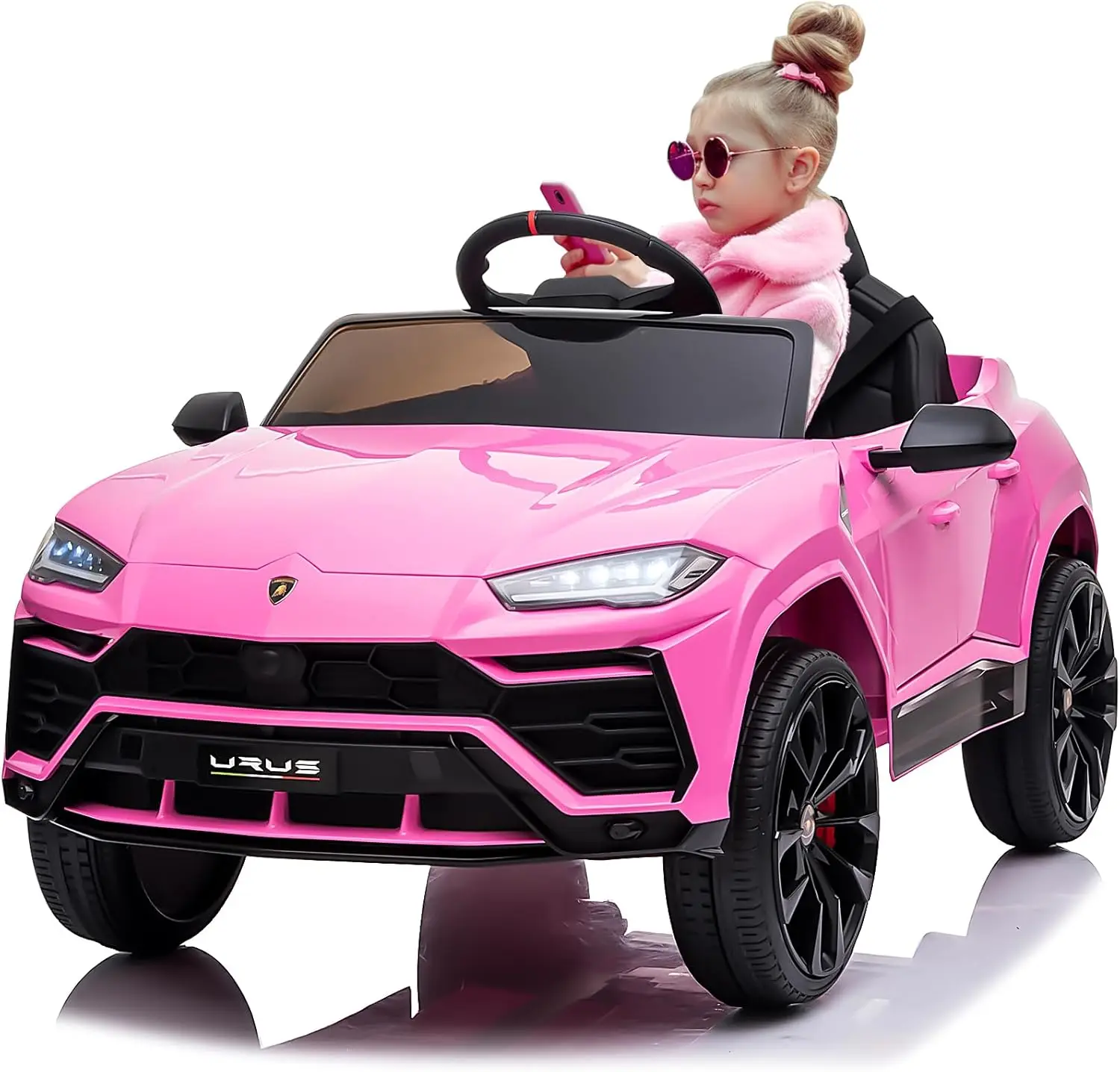 Electric Car for Kids 12V Licensed Ride On Car with Remote Control,Max Speed 2.5Mph,LED Lights,Music Players,Lockable Doors,Spri