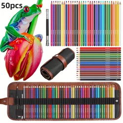 50/72-Piece Colored Pencil Set With Canvas Roll-Up Case - Perfect For Student Adult Coloring Drawing Sketching And Crafting