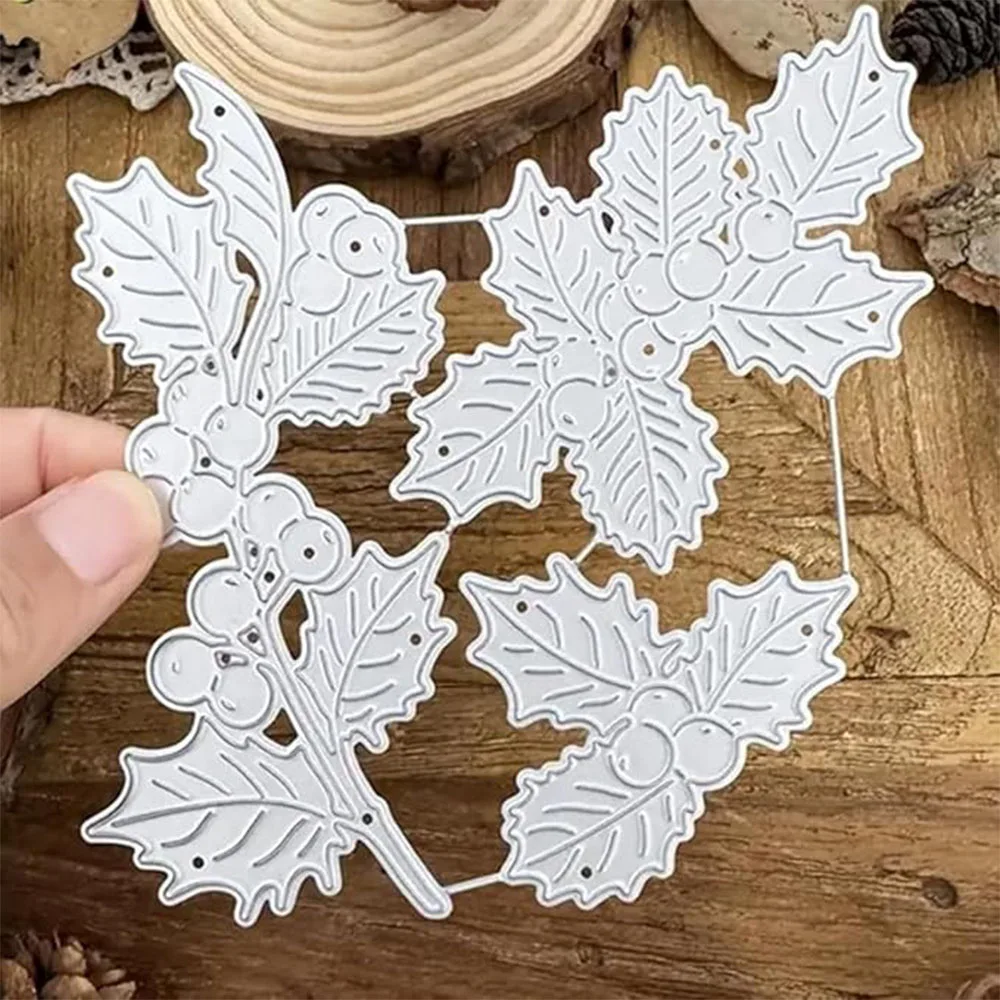 Weihnachtliche Stechpalmenblätter und Beerenzweig Metall-Stanzformen für DIY Scrapbooking Karten Prägung Bastelarbeiten – Detail 3