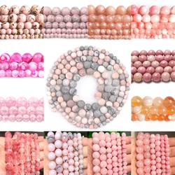 Natural Rose Quartz Pink Crystal Howlite Jade Agate Beads Round Loose Charm Beads for Jewelry Making DIY Women Lover's Bracelet