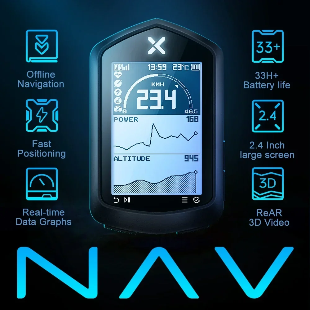 XOSS NAV NAV Plus 2.4 Inch GPS Bike Computer Cycling Bicycle Sensors Heart Rate Monitor ANT+ route navigation for MTB Road