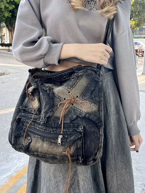 Nowe torby dżinsowe w stylu retro dla kobiet 2024 luksusowe torebki projektant panie o dużej pojemności modna torba na ramię Sac A Main