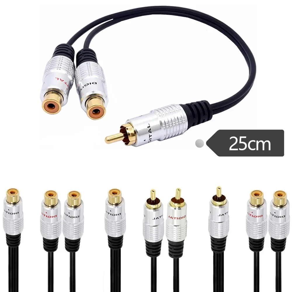 RCA Audio Cable Gold Plated RCA Male to 2RCA Female Plus Long Cable Audio Extension Connection Double Lotus Cable